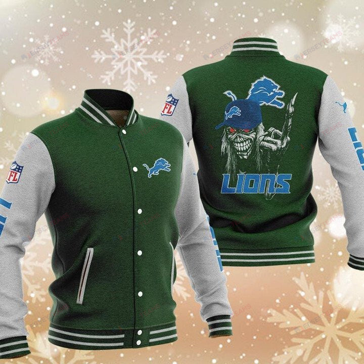 Detroit Lions Green Iron Maiden - AOP Varsity Jacket - All-Over-Printed Jacket