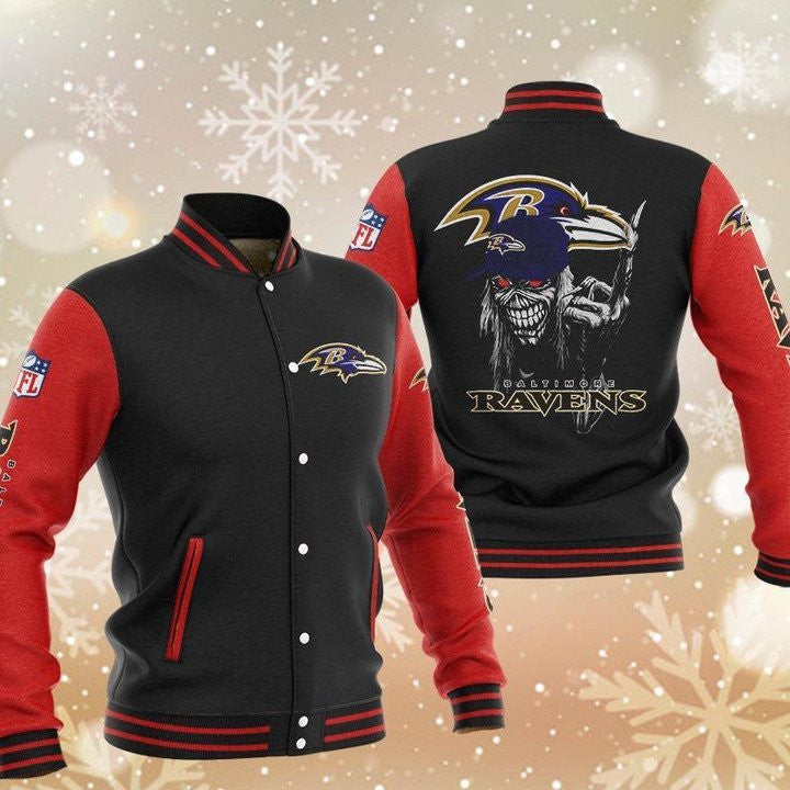 Baltimore Ravens Black Red Iron Maiden - AOP Varsity Jacket - All-Over-Printed Jacket