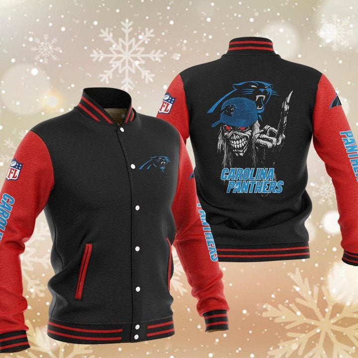 Carolina Panthers Black Red Iron Maiden - AOP Varsity Jacket - All-Over-Printed Jacket