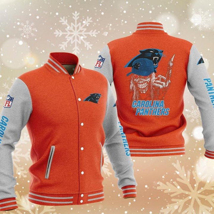 Carolina Panthers Orange Iron Maiden - AOP Varsity Jacket - All-Over-Printed Jacket