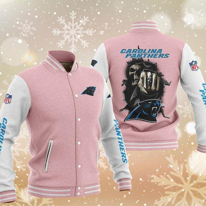 Carolina Panthers Pink Skull - AOP Varsity Jacket - All-Over-Printed Jacket