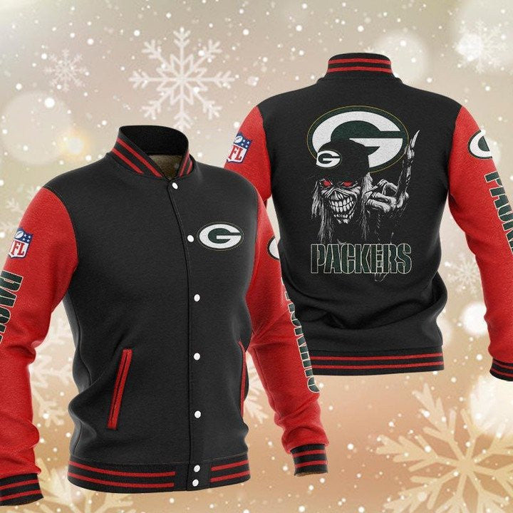 Green Bay Packers Black Red Iron Maiden - AOP Varsity Jacket - All-Over-Printed Jacket
