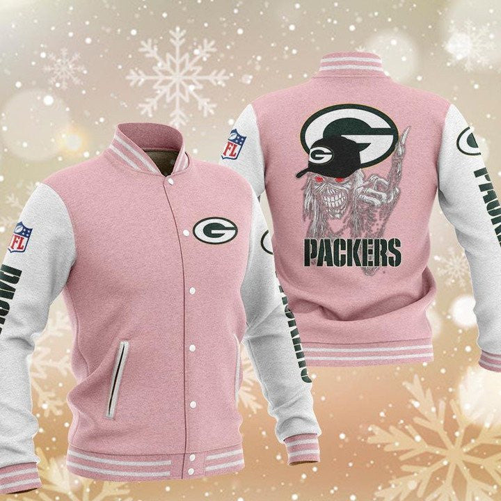 Green Bay Packers Pink Iron Maiden - AOP Varsity Jacket - All-Over-Printed Jacket