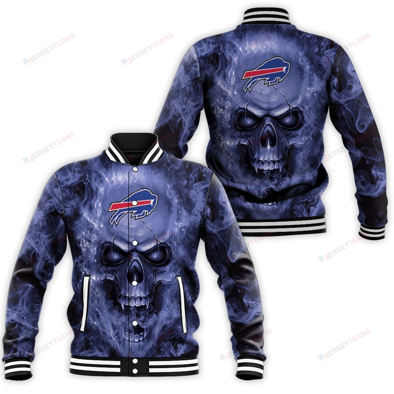 Buffalo Bills Purple Black Skull - AOP Varsity Jacket - All-Over-Printed Jacket