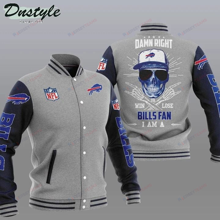 Buffalo Bills Grey Damn Right - AOP Varsity Jacket - All-Over-Printed Jacket