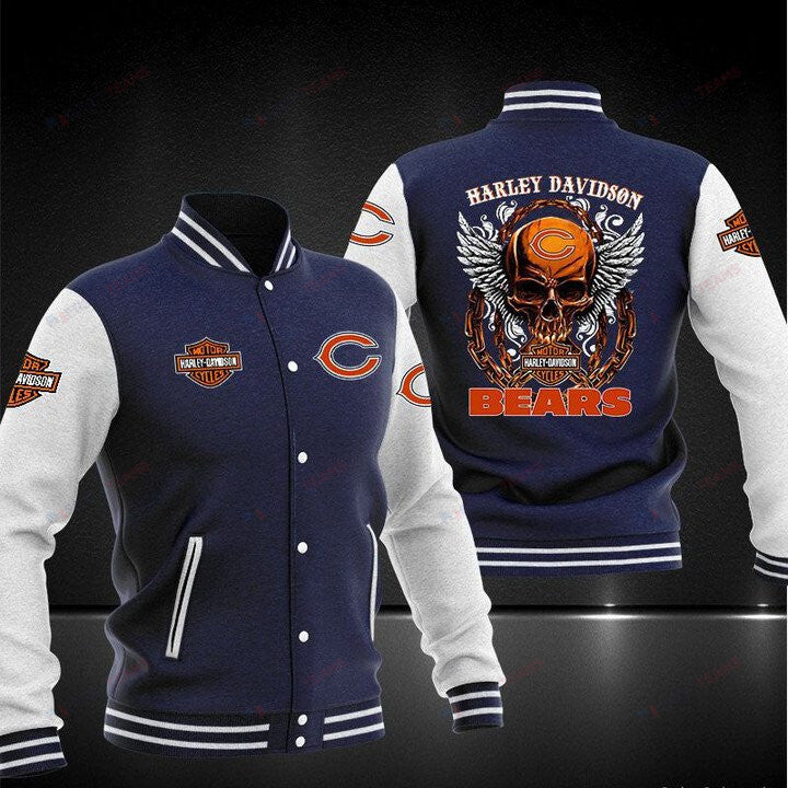 Chicago Bears Dark Blue Harley DavidSon - AOP Varsity Jacket - All-Over-Printed Jacket