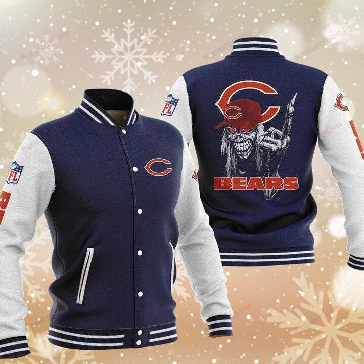 Chicago Bears Dark Blue Iron Maiden - AOP Varsity Jacket - All-Over-Printed Jacket