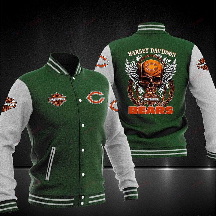 Chicago Bears Green Grey Harley DavidSon - AOP Varsity Jacket - All-Over-Printed Jacket