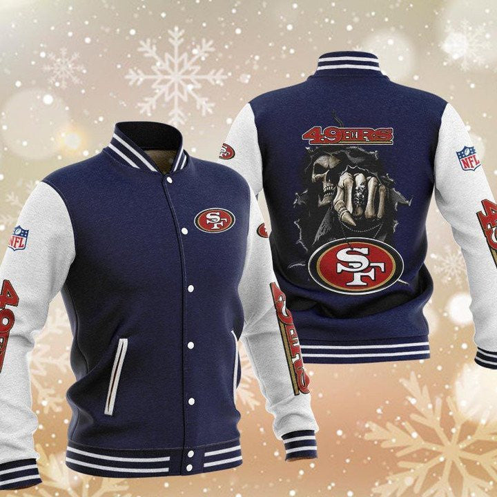 San Francisco 49ers Skull Boxing Dark Blue - AOP Varsity Jacket - All-Over-Printed Jacket