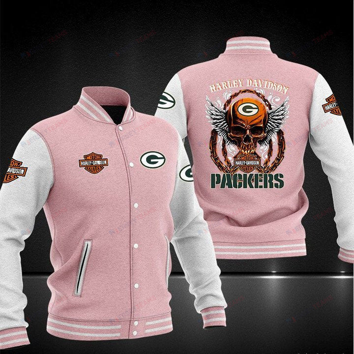 Green Bay Packers Pink Harley Davidson - AOP Varsity Jacket - All-Over-Printed Jacket