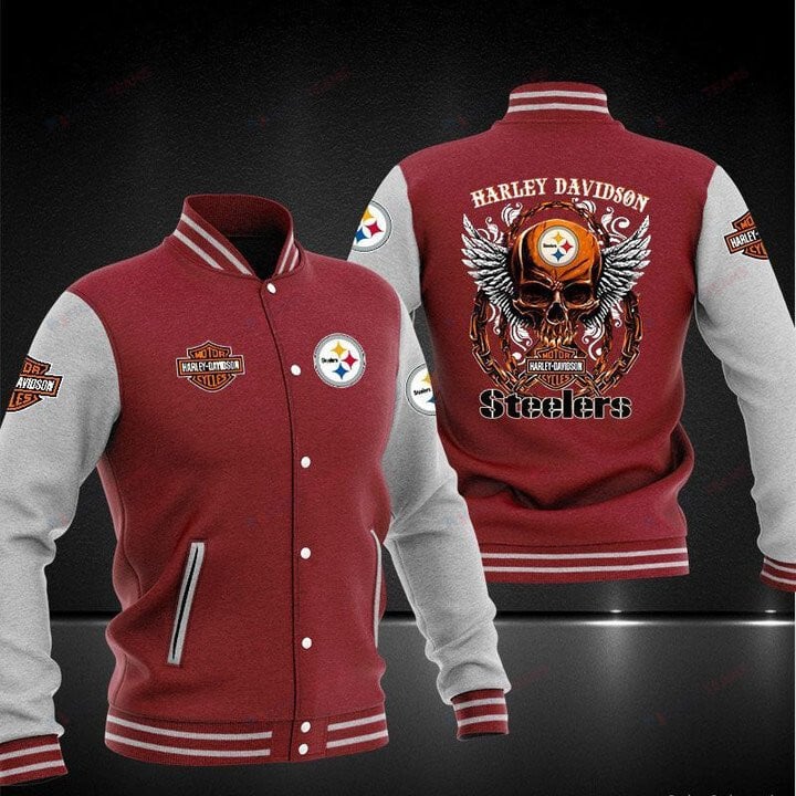 Pittsburgh Steelers Harley Davidson Red Grey - AOP Varsity Jacket - All-Over-Printed Jacket