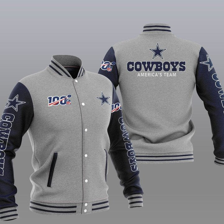 Dallas Cowboys Grey Dark Blue America Team - AOP Varsity Jacket - All-Over-Printed Jacket