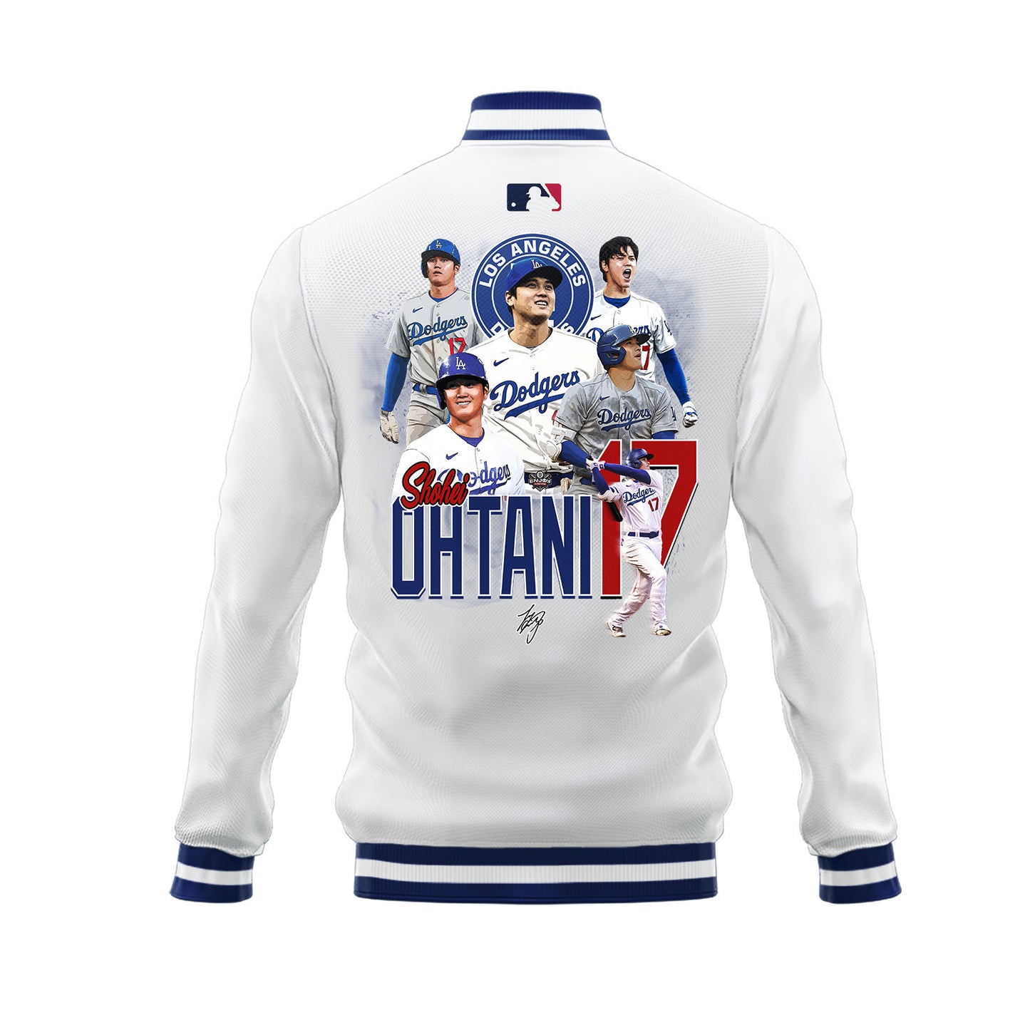 Shohei Ohtani 17 Los Angeles Dodgers Signed Name Road Baseball Jacket - White - All-Over-Printed Jacket