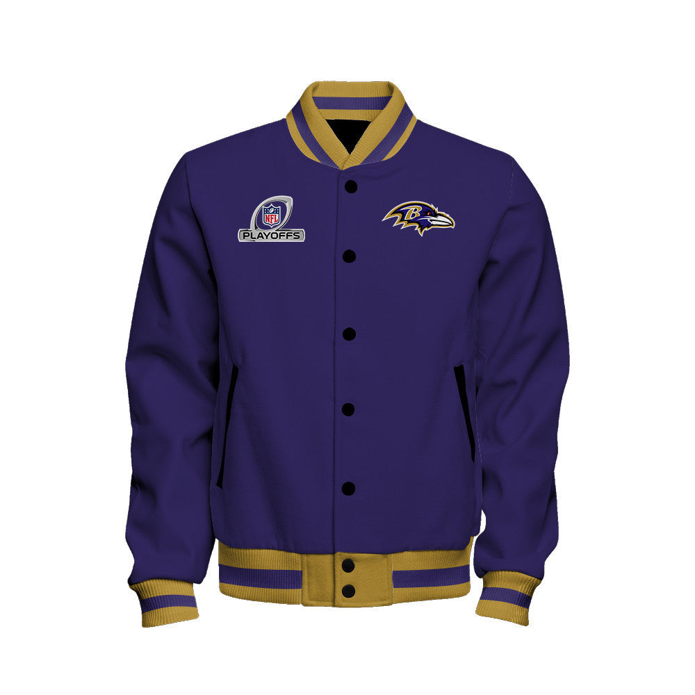 Baltimore Ravens 2023 NFL Playoffs Iconic Baseball Jacket - Purple - All-Over-Printed Jacket