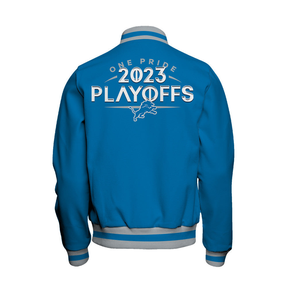 Detroit Lions One Pride 2023 NFL Playoffs Baseball Jacket - Blue - All-Over-Printed Jacket