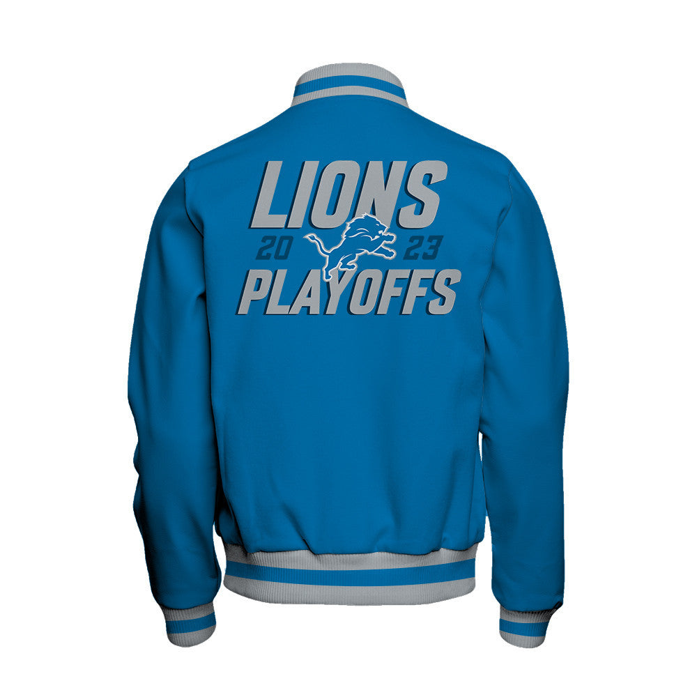 Detroit Lions 2023 NFL Playoffs Iconic Baseball Jacket - Blue - All-Over-Printed Jacket