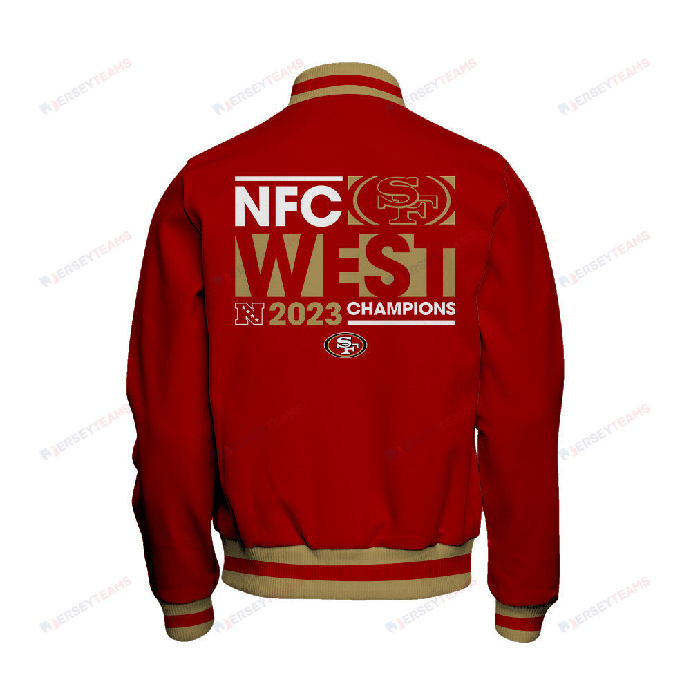 San Francisco 49ers 2023 NFC West Division Champions Conquer Baseball Jacket - Scarlet - All-Over-Printed Jacket