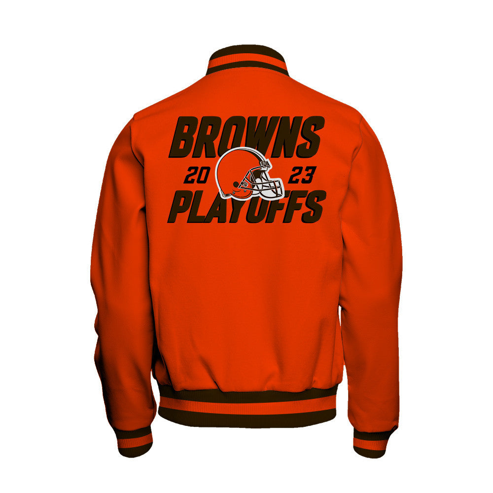 Cleveland Browns 2023 NFL Playoffs Iconic Baseball Jacket - Orange - All-Over-Printed Jacket