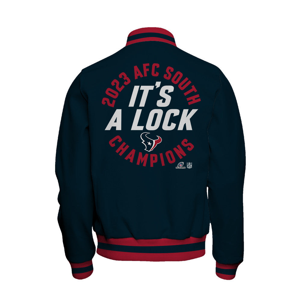 Houston Texans 2023 AFC South Division Champions Locker Room Trophy Baseball Jacket - Navy - All-Over-Printed Jacket
