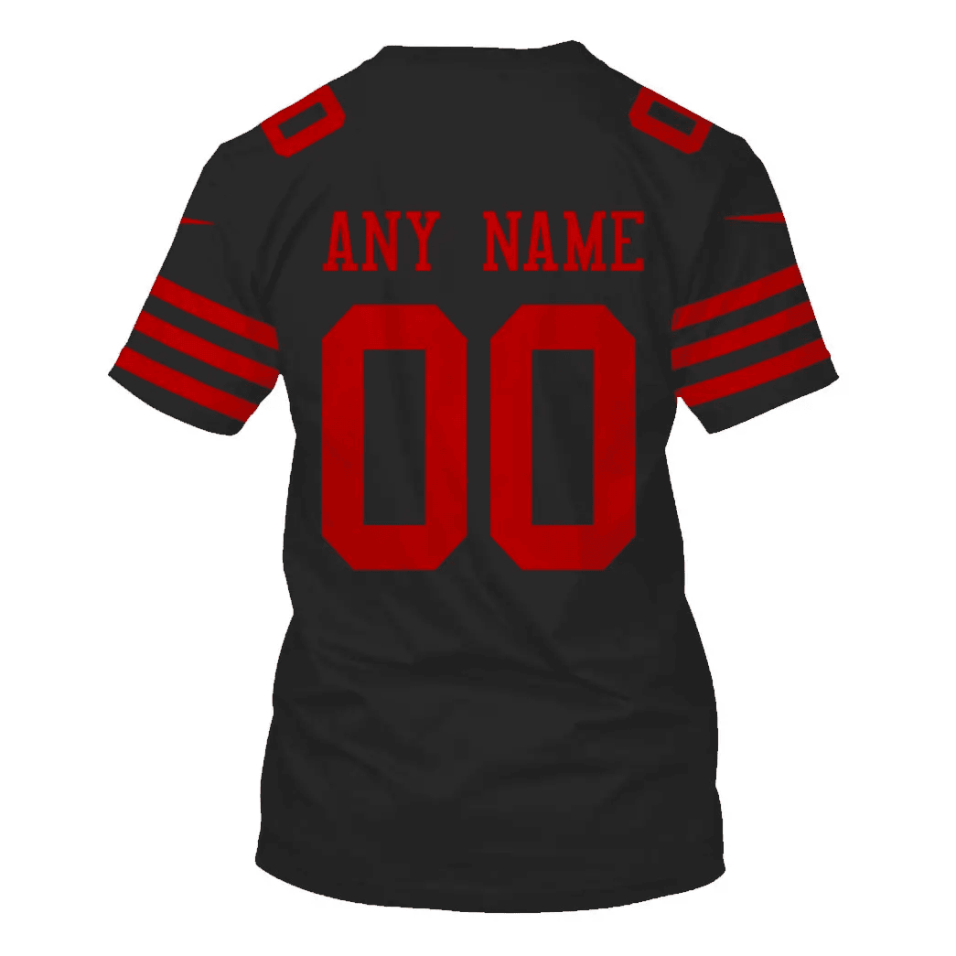 San Francisco 49ers Custom Name Number All Over Print T-shirt - Black