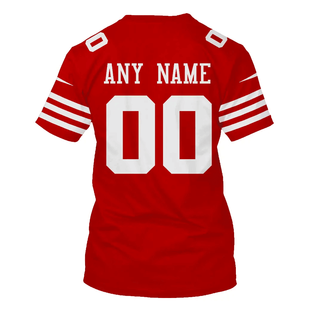 San Francisco 49ers Custom Name Number All Over Print T-shirt - Scarlet