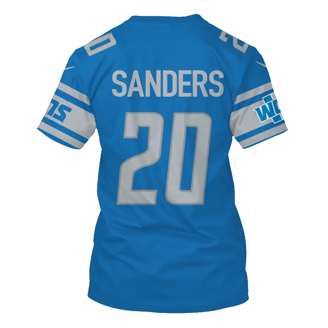 Barry Sanders 20 Detroit Lions All Over Print T-shirt - Blue