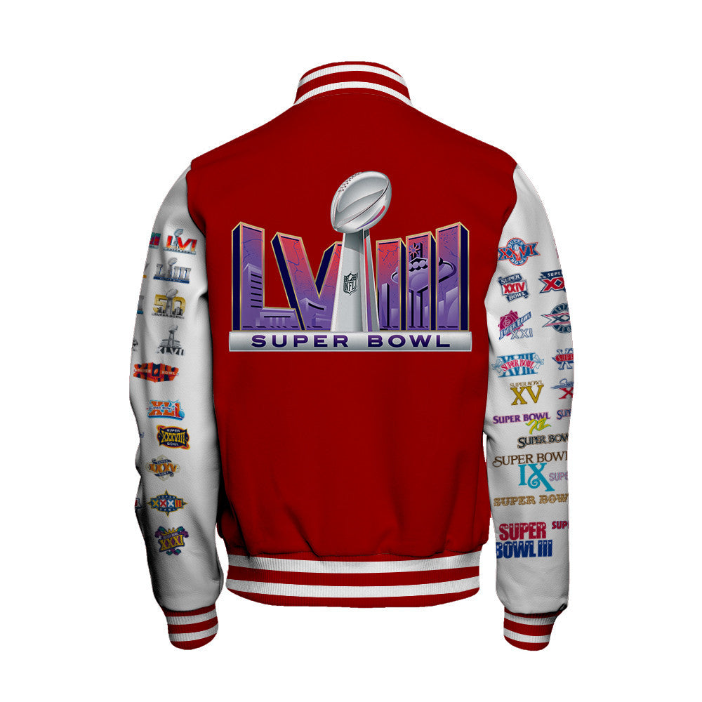 San Francisco 49ers Super Bowl LVIII Baseball Jacket - Red - All-Over-Printed Jacket