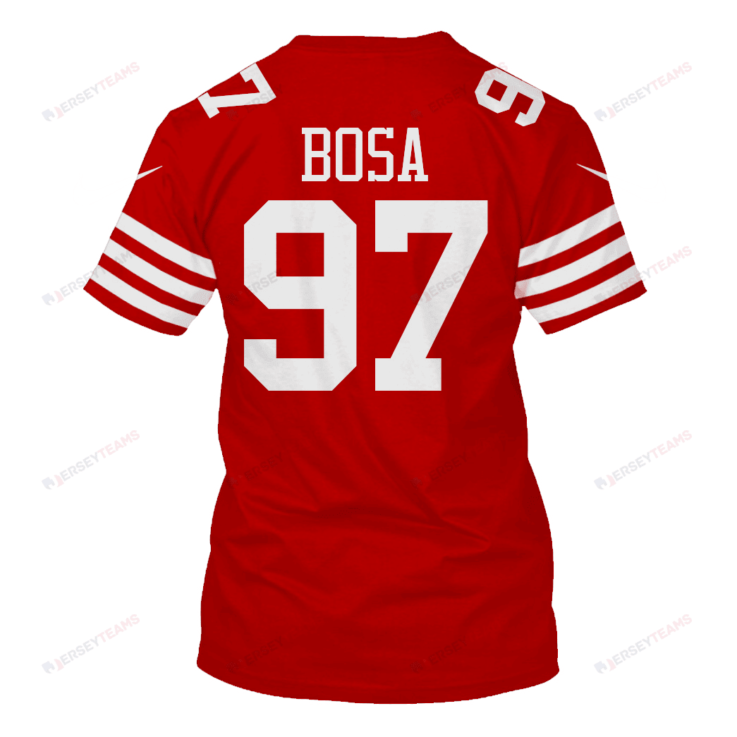 Nick Bosa 97 San Francisco 49ers Super Bowl LVIII All Over Print T-shirt - Scarlet