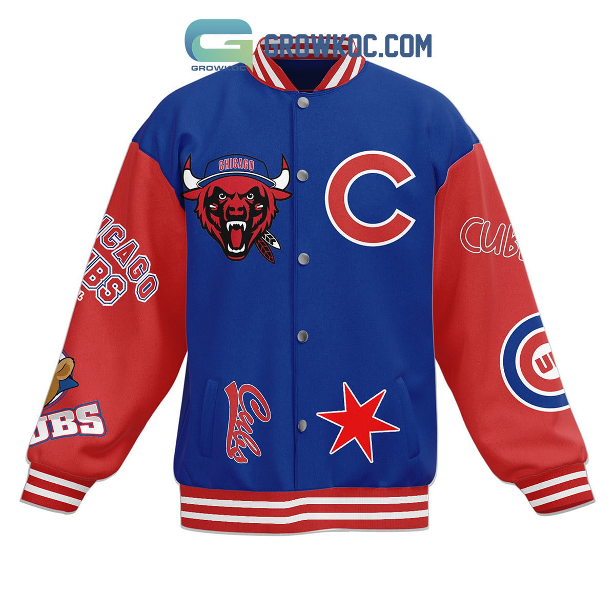 Chicago Cubs Go Cubs Go Fan Baseball Jacket - All Over Printed - Blue - All-Over-Printed Jacket