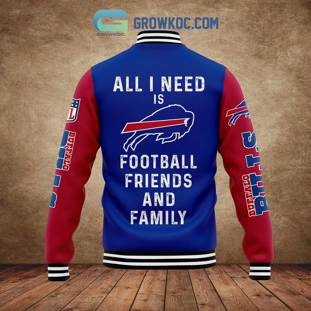 Buffalo Bills All I Need Is Football Friends And Family Custom Name Baseball Jacket - All Over Printed - Blue - All-Over-Printed Jacket
