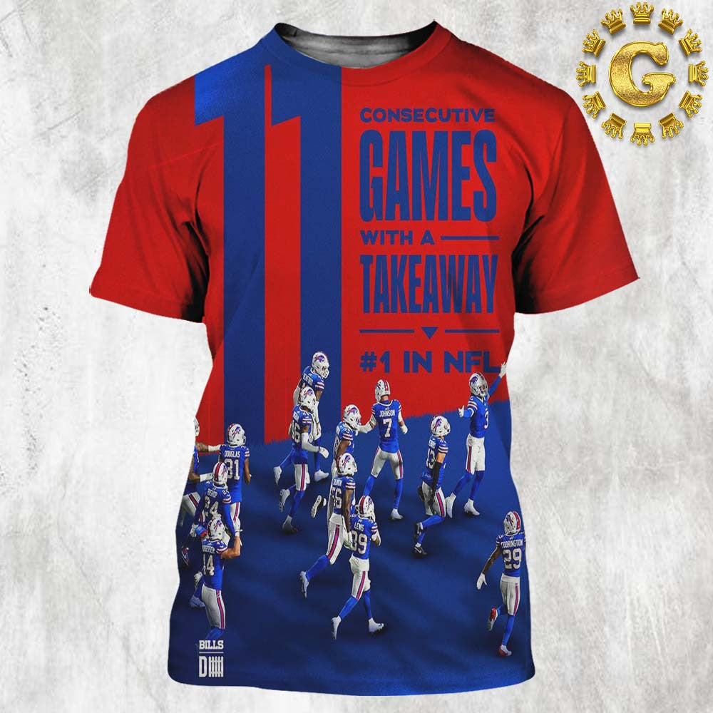 Buffalo Bills 11 Consecutive Games With A Take Away Number 1 In NFL All Over Printed T-Shirt - Red