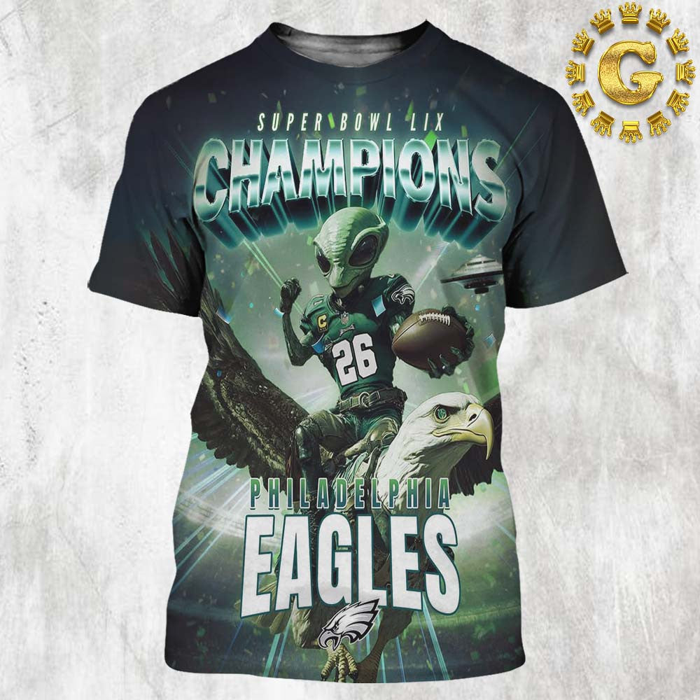 Super Bowl Champions 2025 Are Philadelphia Eagles All Over Printed T-Shirt - Black
