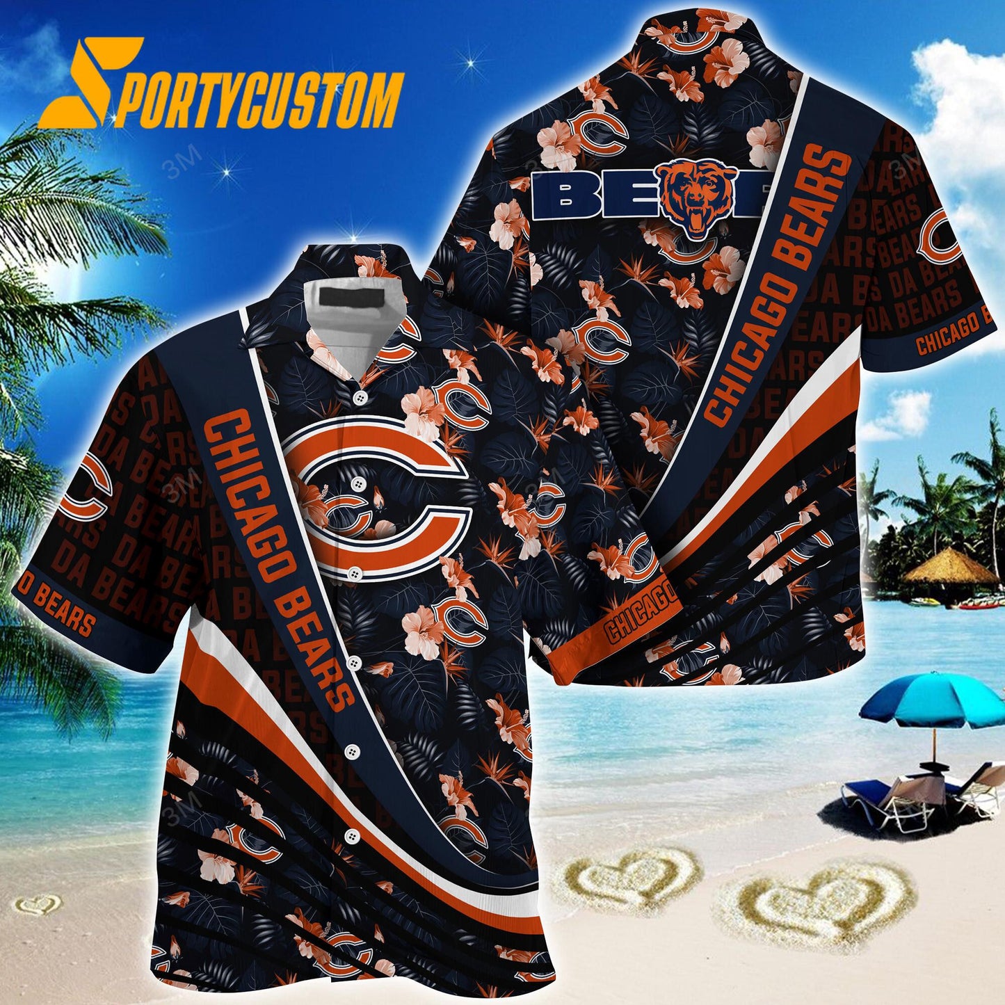 Chicago Bears Summer Hawaiian Shirt With Tropical Flower Pattern