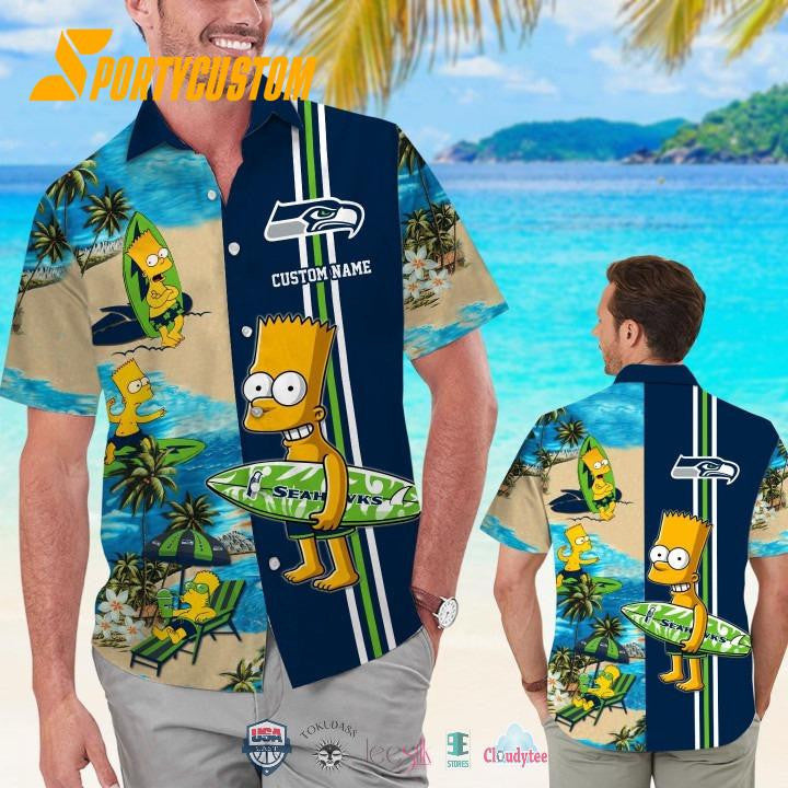 Seattle Seahawks x Bart Simpson Custom Name Hawaiian Shirt