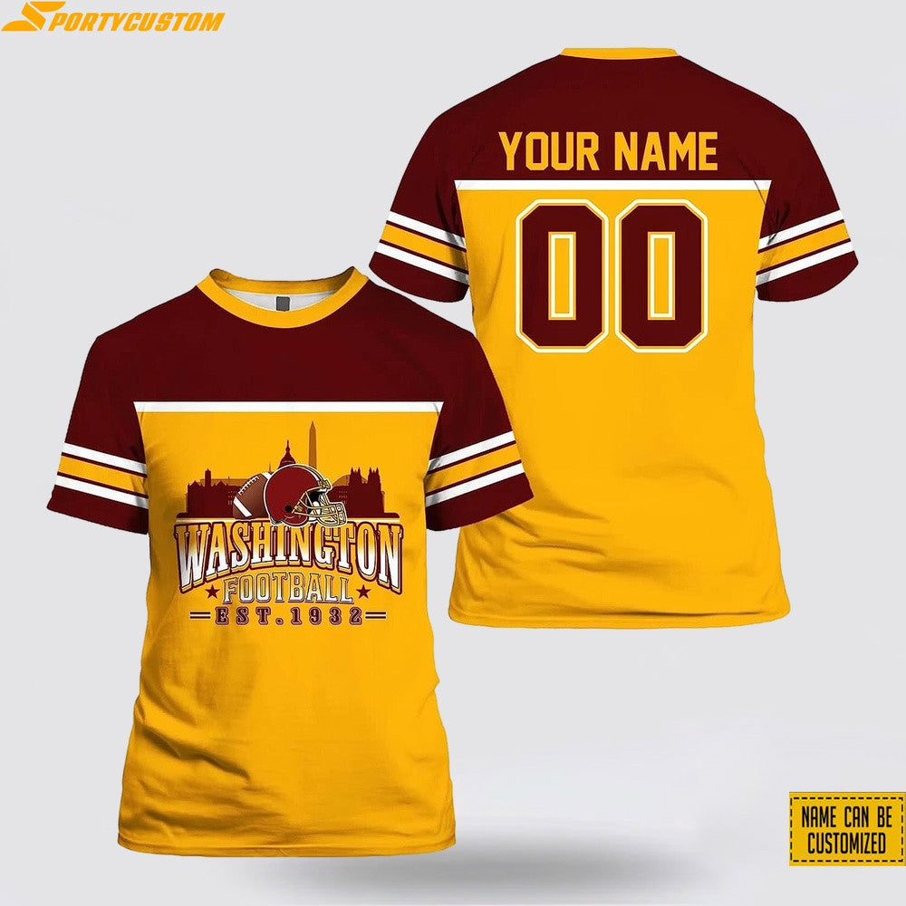 Washington Commanders Custom Name & Number All Over Printed T-Shirt - Gold/Burgundy