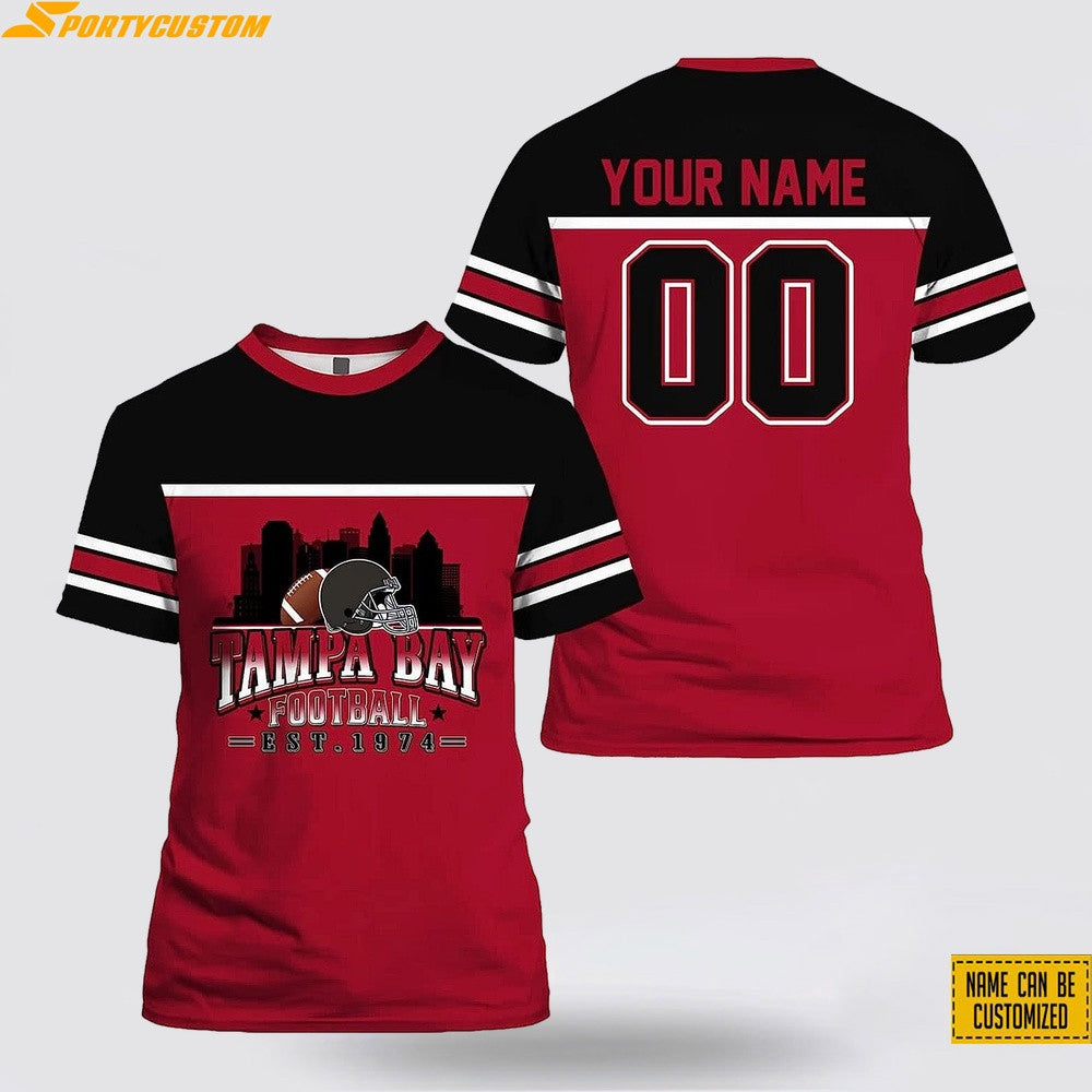Tampa Bay Buccaneers Custom Name & Number All Over Printed T-Shirt - Black/Red