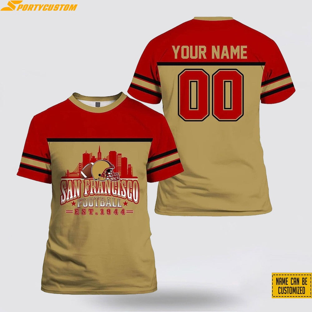 San Francisco 49ers Custom Name & Number All Over Printed T-Shirt - Red/Gold