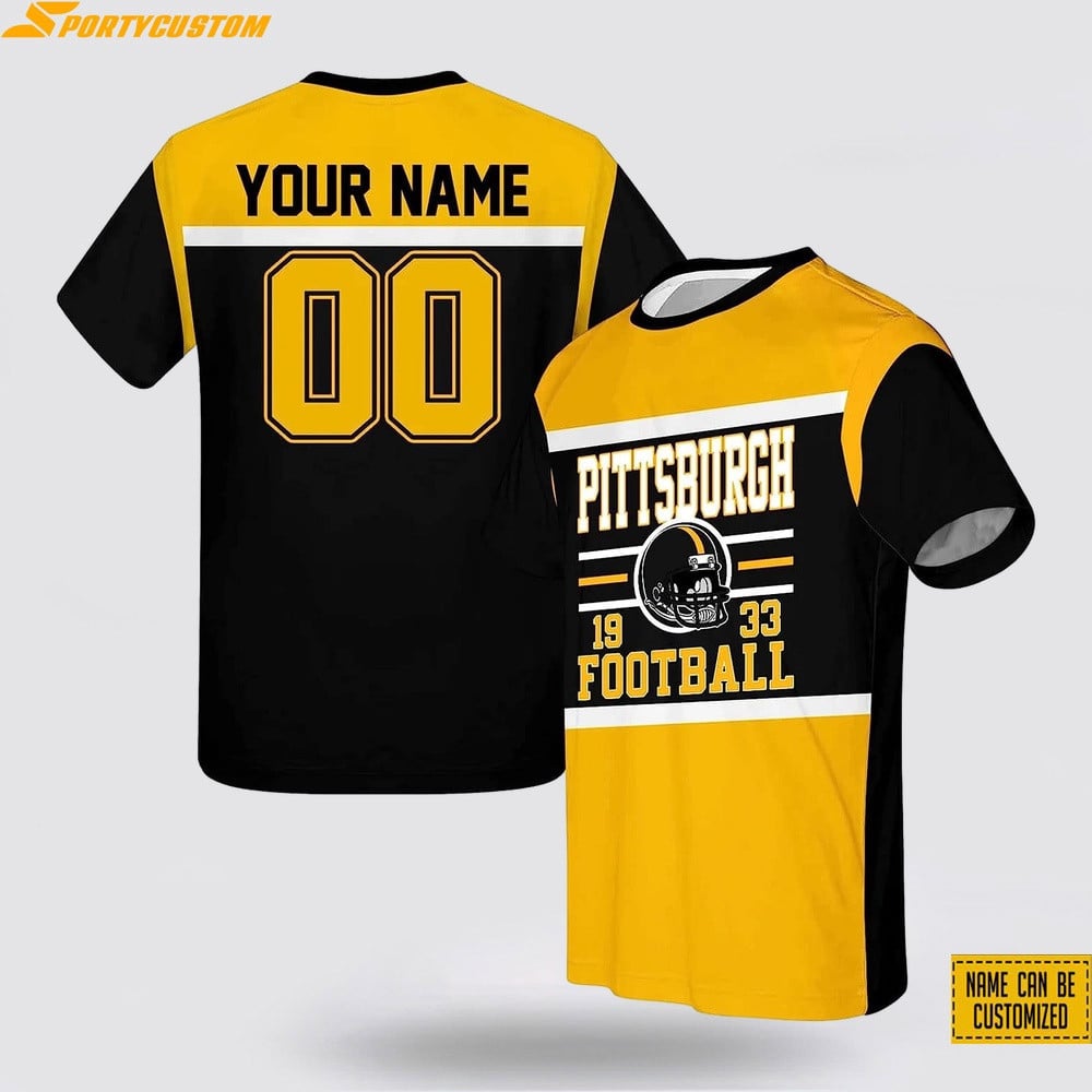 Pittsburgh Steelers Custom Name & Number All Over Printed T-Shirt - Black