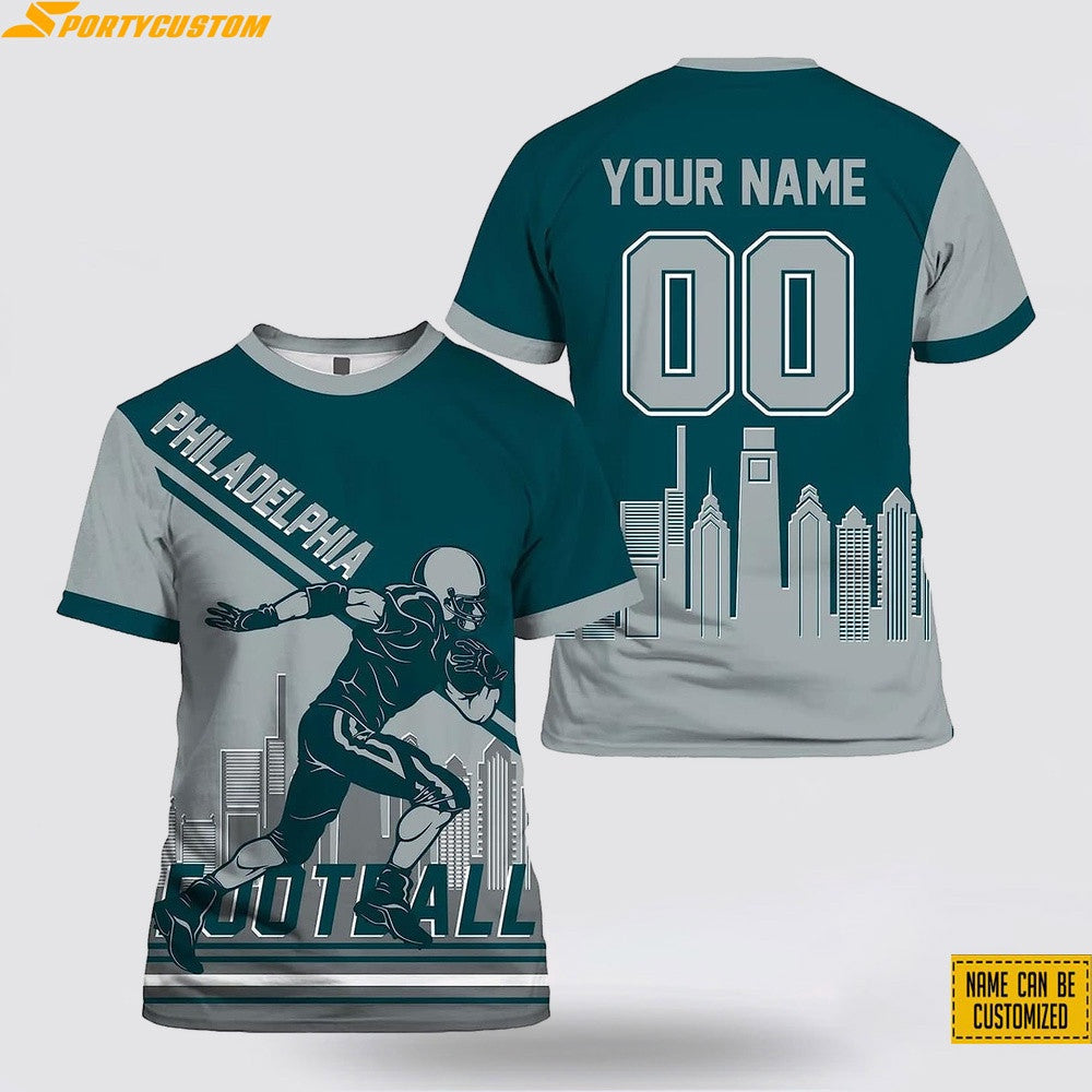 Philadelphia Eagles Player Custom Name & Number All Over Printed T-Shirt - Midnight Green/Silver