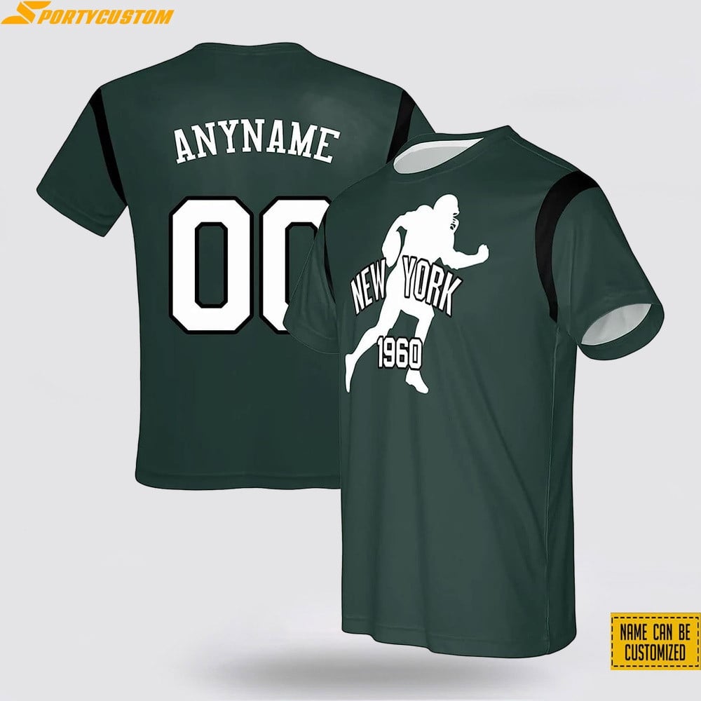 New York Jets Running Player Custom Name & Number All Over Printed T-Shirt - Dark Green