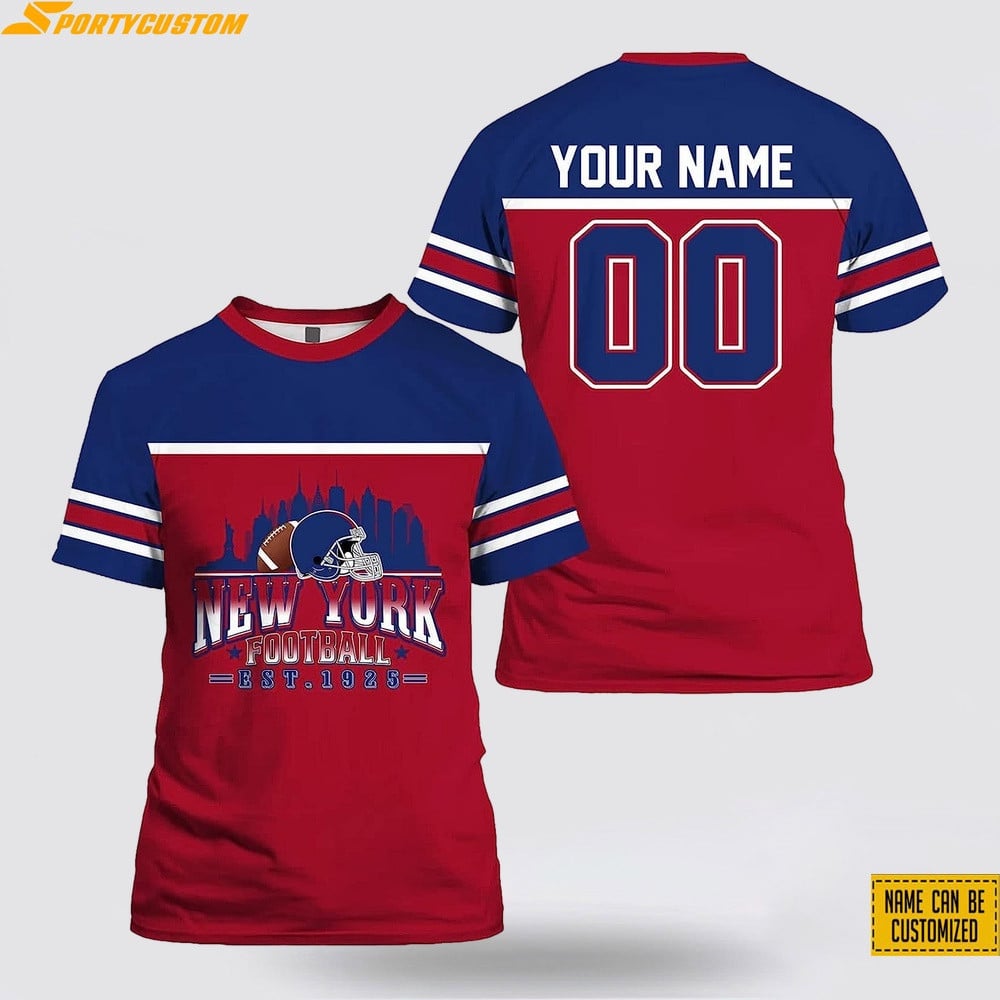 New York Giants Custom Name & Number All Over Printed T-Shirt - Red/Blue