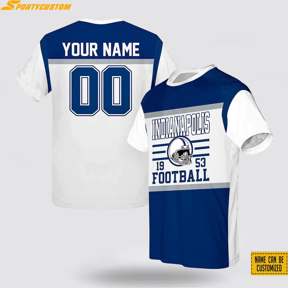 Indianapolis Colts Helmet Custom Name & Number All Over Printed T-Shirt - Navy/White