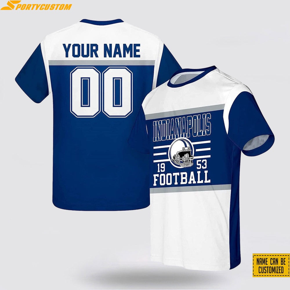 Indianapolis Colts Helmet Custom Name & Number All Over Printed T-Shirt - White/Navy