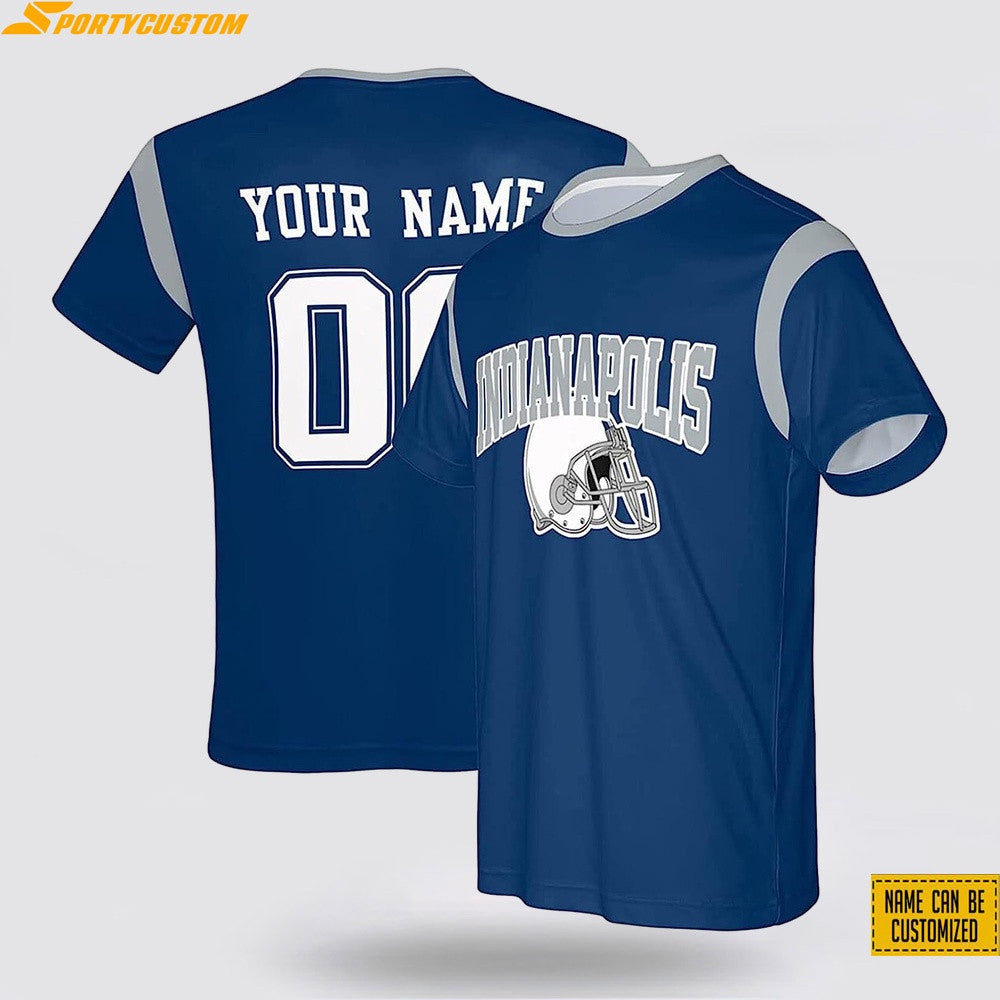 Indianapolis Colts Helmet Custom Name & Number All Over Printed T-Shirt - Navy