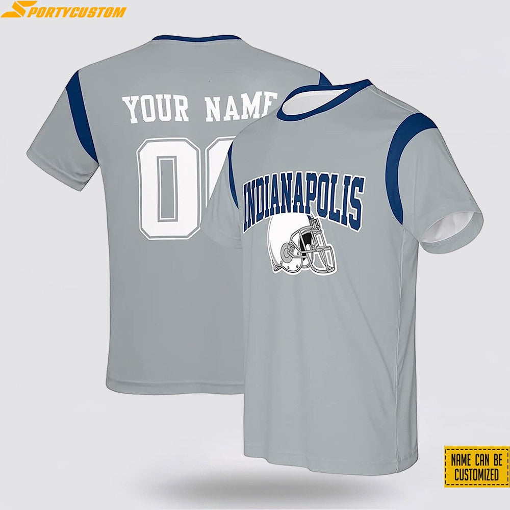 Indianapolis Colts Helmet Custom Name & Number All Over Printed T-Shirt - Silver