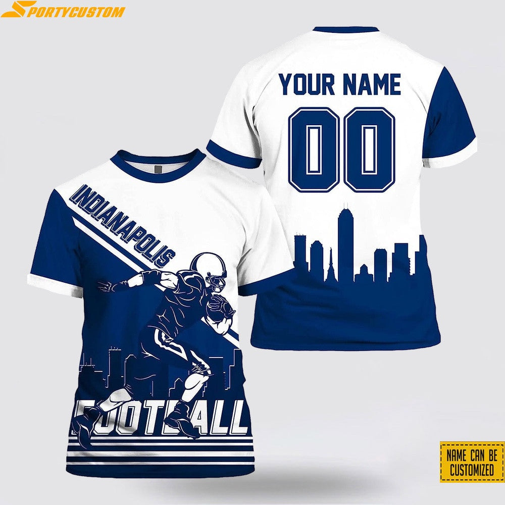 Indianapolis Colts Running Player Custom Name & Number All Over Printed T-Shirt - Navy/White