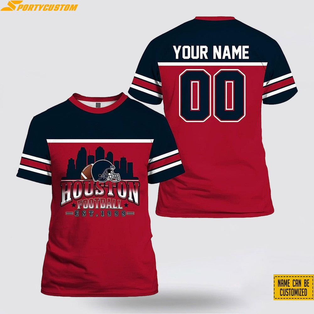 Houston Texans City Custom Name & Number All Over Printed T-Shirt - Navy/Red
