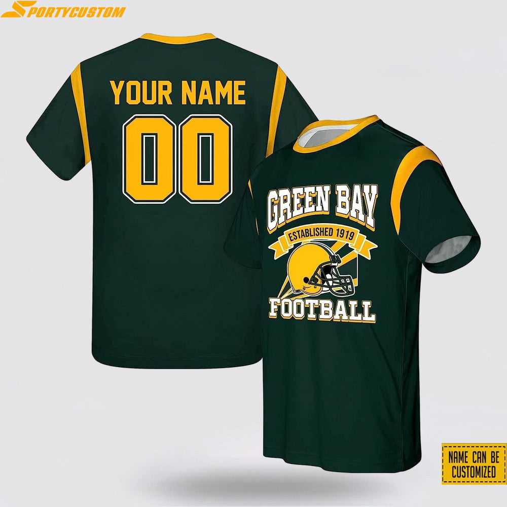 Green Bay Packers Helmet Custom Name & Number All Over Printed T-Shirt - Green