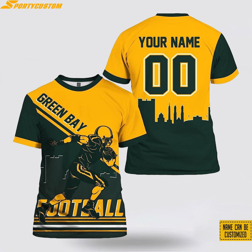 Green Bay Packers Player Custom Name & Number All Over Printed T-Shirt - Green