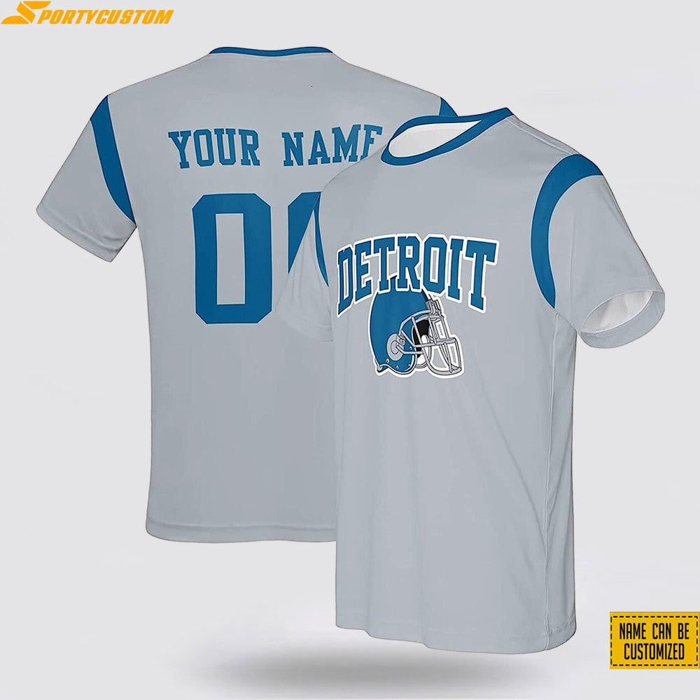 Detroit Lions Helmet Custom Name & Number All Over Printed T-Shirt - Silver